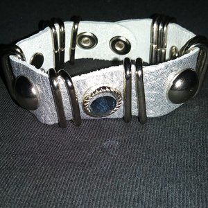 Azuli Skye Silver Leather Bracelet Silver Metal & Blue Stones